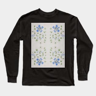 Chinese Watercolor Painted Blue Flowers Long Sleeve T-Shirt